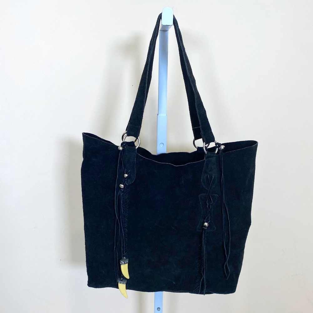 RAZ vintage y2k black suede boho large tote bag NWOT